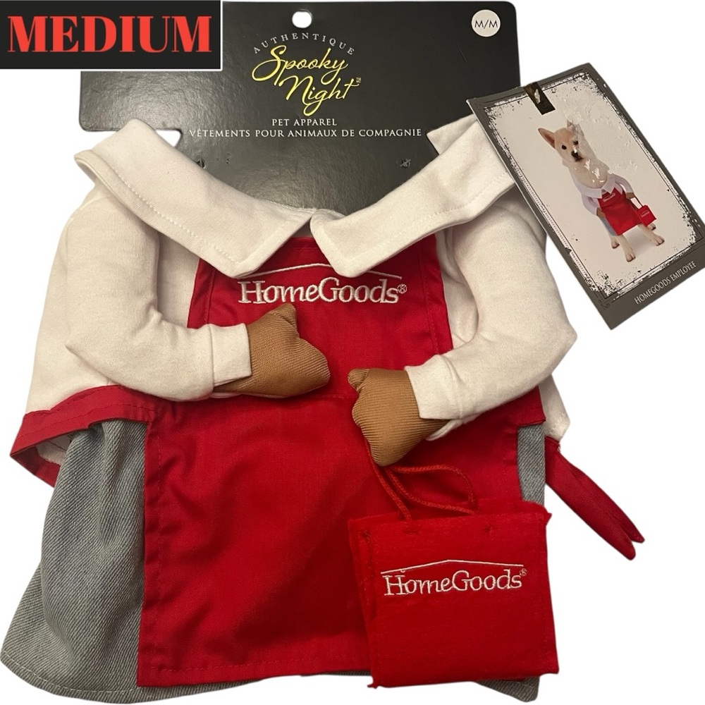HomeGoods Employee Shopper Halloween Pet Costume MEDIUM Dog Red Apron Shirt Bag
